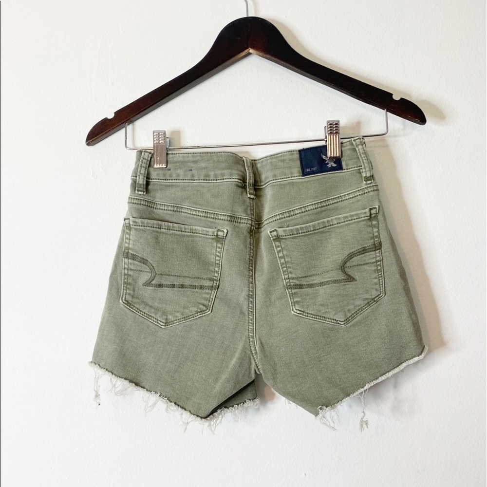American Eagle High Rise Shortie Denim Shorts Olive Size 00 - Picture 4 of 4